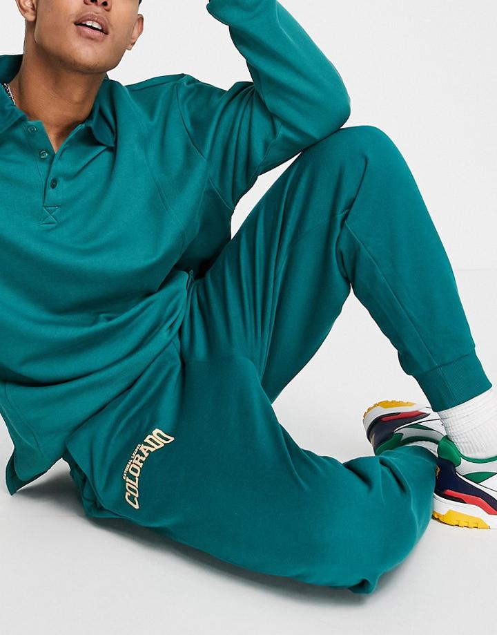 Asos Design Oversized Sweatpants In Green With Colorado City Print - Part Of A Set