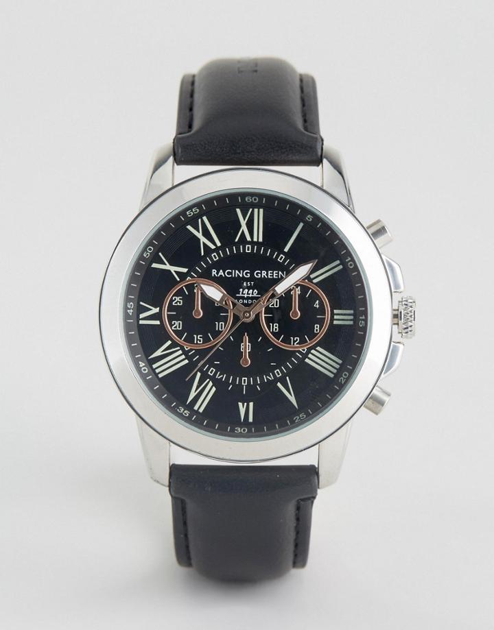 Racing Green Black Watch With Imitation Inner Dials - Black