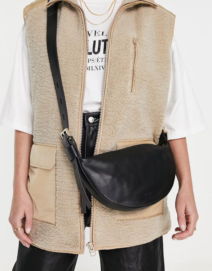 Allsaints Half Moon Crossbody Bag In Black