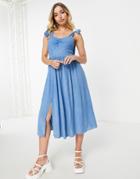 Influence Tie Strap Midi Dress In Blue Chambray