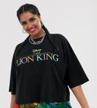 Disney The Lion King X Asos Design Curve Oversized Cropped T-shirt With Rainbow Logo - Black