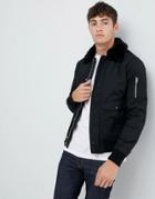 Schott Air Bomber Jacket With Detachable Faux Fur Collar In Black - Black