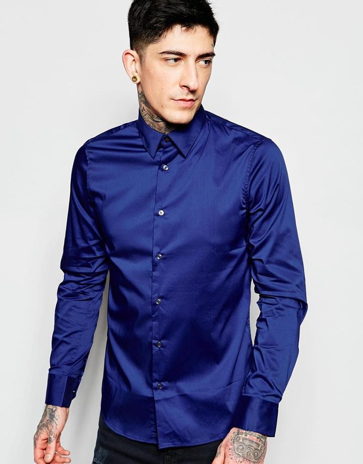 Sisley Slim Fit Poplin Stretch Shirt - Blue