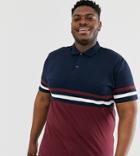 Asos Design Plus Polo Shirt With Contrast Body And Sleeve Panels In Navy