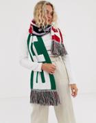 Asos Design Logo Print Knitted Scarf With Tassels