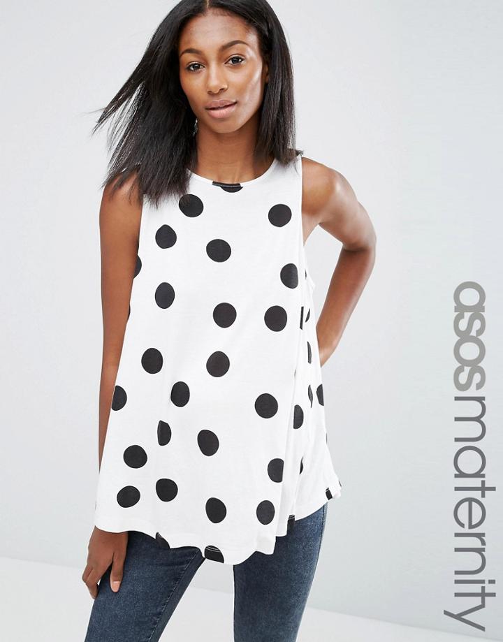 Asos Maternity Sleeveless Longline Swing Top In Polka Dot - Multi