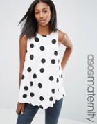 Asos Maternity Sleeveless Longline Swing Top In Polka Dot - Multi