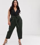 Asos Design Curve Tailored Tie Waist Tapered Ankle Grazer Pants - Green