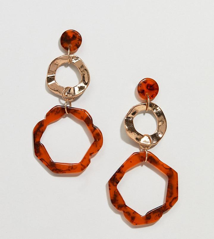 Glamorous Resin Tortoisehell And Gold Hexagonal Hoop Earrings