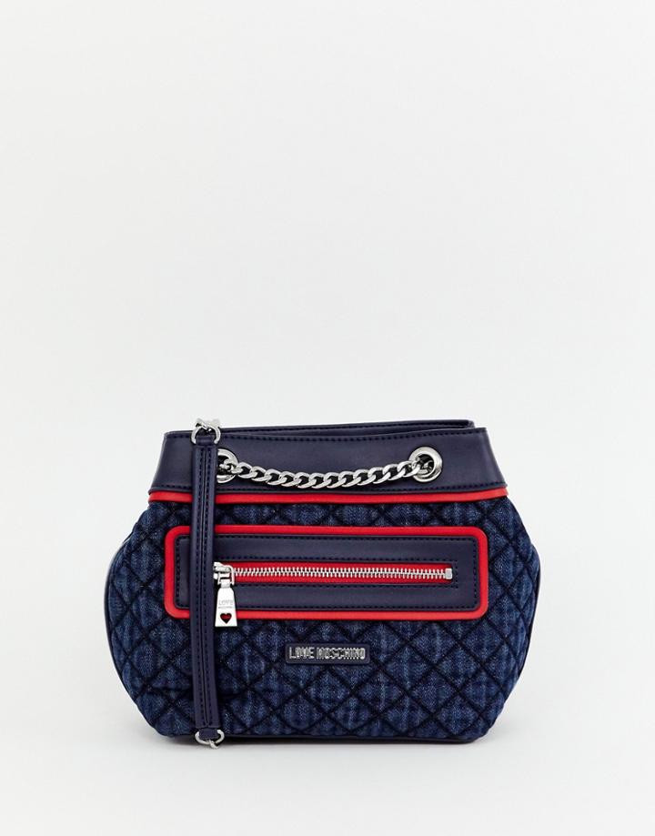 Love Moschino Shoulder Bag With Denim Mix - Navy