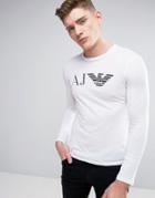 Armani Jeans Long Sleeve Top Slim Fit Eagle Logo In White - White