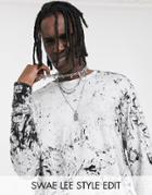 Asos Design Organic Cotton Relaxed Longline Long Sleeve Shirt With Curved Hem In White Tie-dye Wash