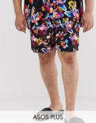 Asos Design Plus Two-piece Swim Short With Bright Floral Print In Mid Length-black
