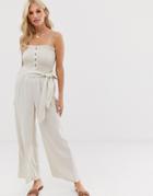 Stradivarius Shirred Bodice Jumpsuit In Beige - Beige