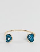 Asos Design Cuff Bracelet With Faux Agate Detail In Gold - Gold