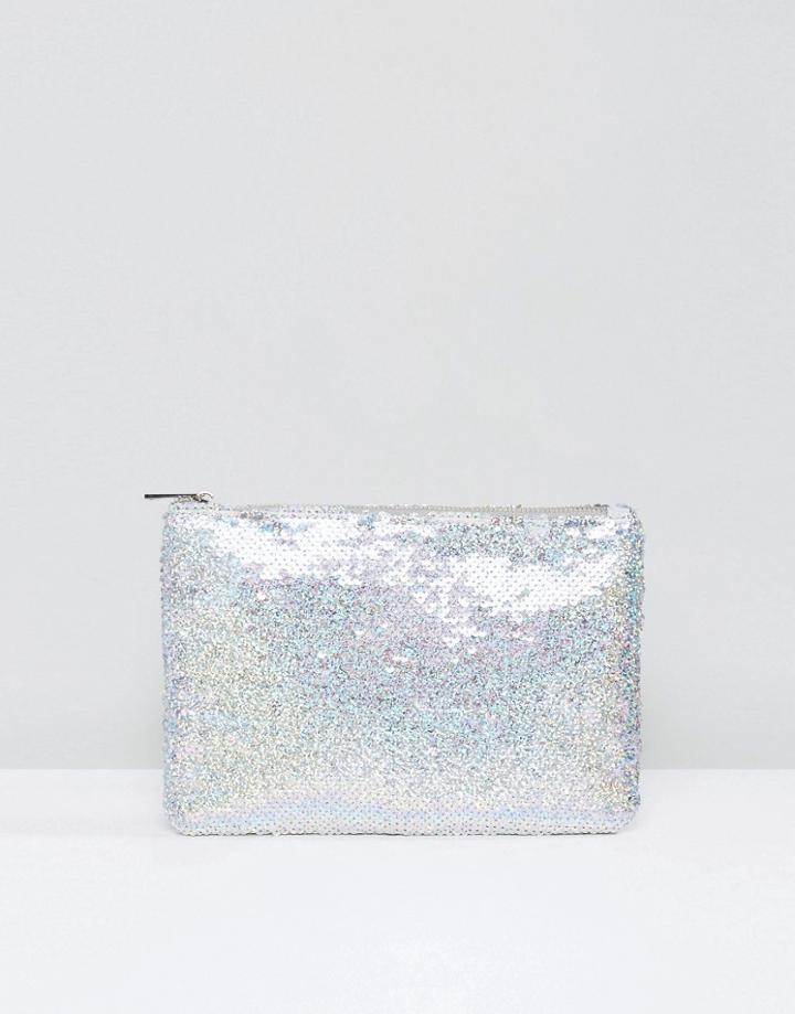 True Decadence Iridescent Sequin Clutch - Silver