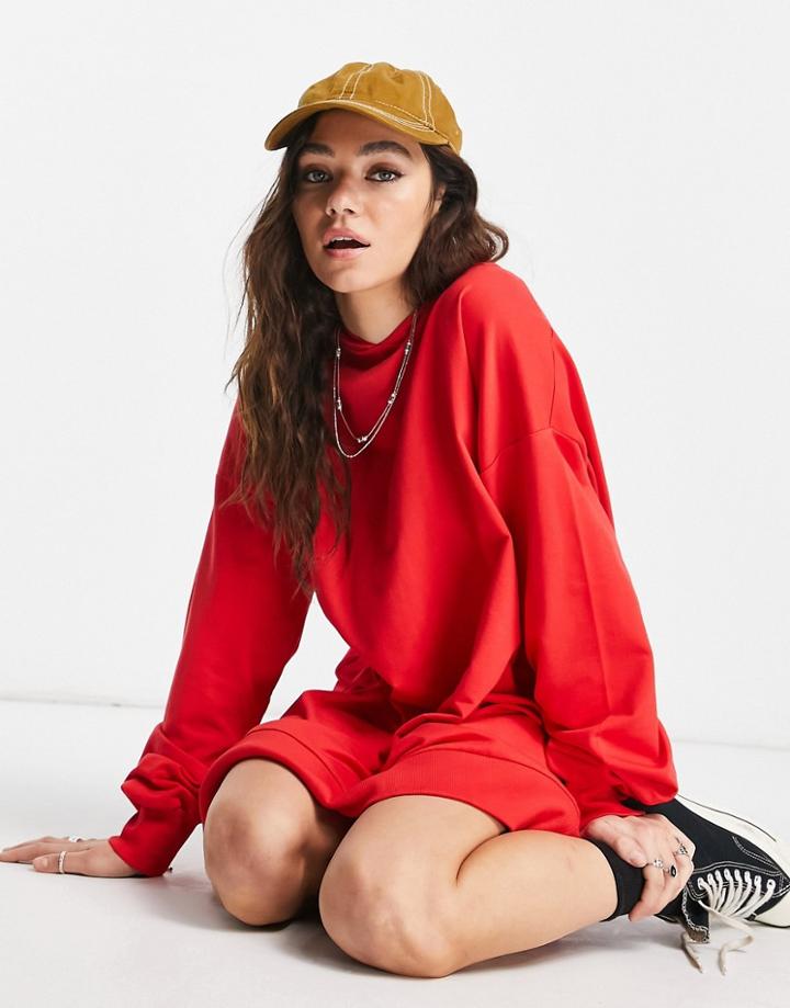Asos Design Oversized Hoodie Mini Sweats Dress In Red