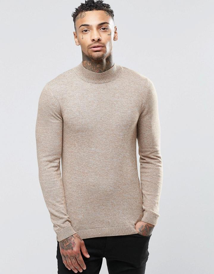 Asos Muscle Fit Turtleneck Sweater In Cotton - Mustard Twist