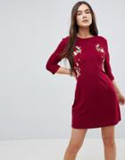 Qed London Embroidered Dress - Red