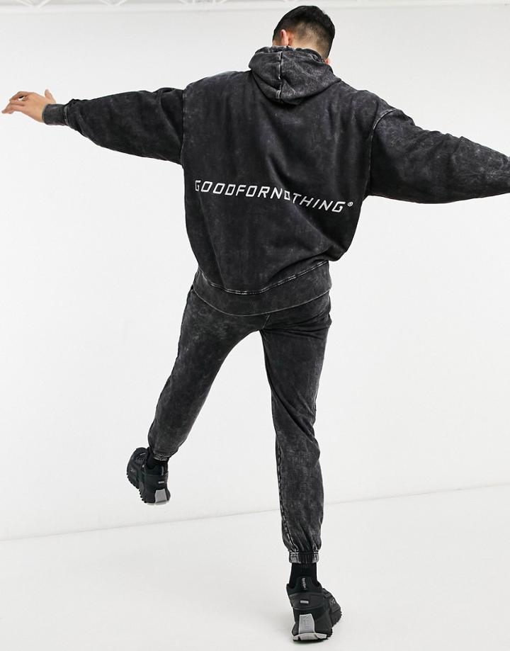 Good For Nothing Drop Shoulder Hoodie With Mid Back Logo In Acid Wash Gray-grey