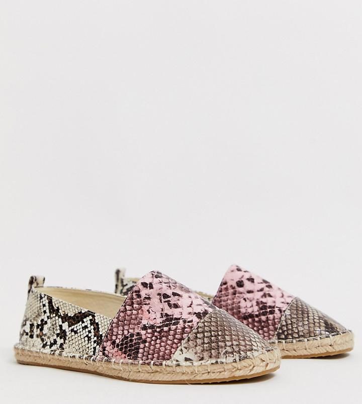 Asos Design Wide Fit Jacey Espadrilles In Snake - Pink