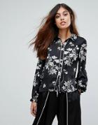 Vero Moda Floral Shirt With Fluted Cuffs - Black