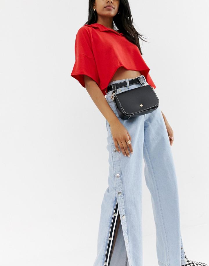 Glamorous Black Belt Bag With Contrast Stitching