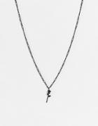 Asos Design Figaro Necklace With Rose Pendant In Matte Black