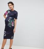 True Violet Maternity Floral Pencil Dress With Open Back - Multi
