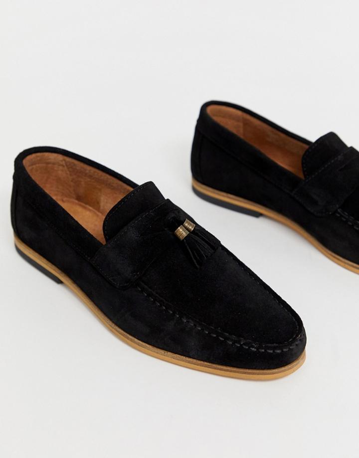 River Island Suede Tassel Loafers In Black