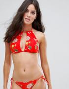 Y.a.s Halterneck Floral Bikini Top - Red