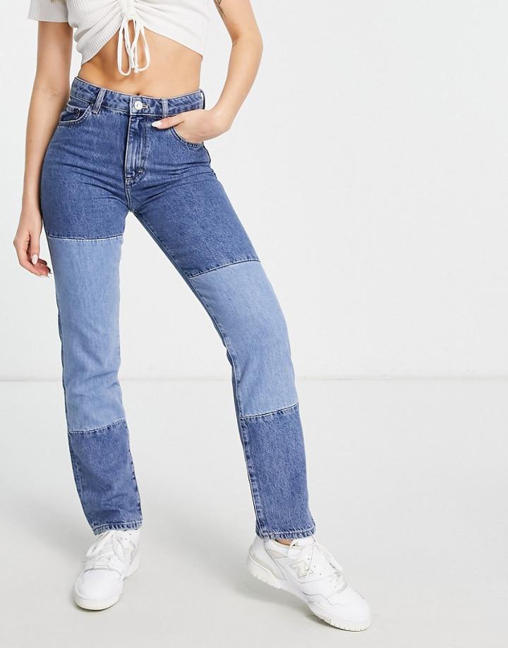 French Connection Palmira Two Tone Denim Jeans In Mid Wash Blue