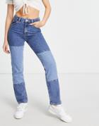 French Connection Palmira Two Tone Denim Jeans In Mid Wash Blue