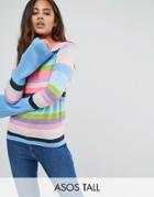 Asos Tall Sweater With Multi Stripe And Fluted Sleeves - Multi
