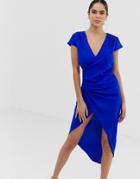 Ax Paris Short Sleeve Wrap Midi Dress - Blue
