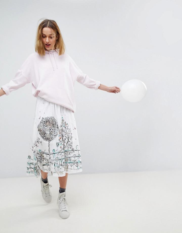 Paul & Jo Sister Graphic Print Midi Skirt - White