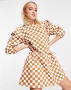 Glamorous Mini Shift Dress In Checkerboard Denim-multi