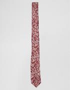 Asos Slim Tie In Sketched Print In Burgundy - Burgundy