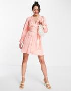 Closet London Wrap Tie Blazer Mini Dress In Textured Rose-pink