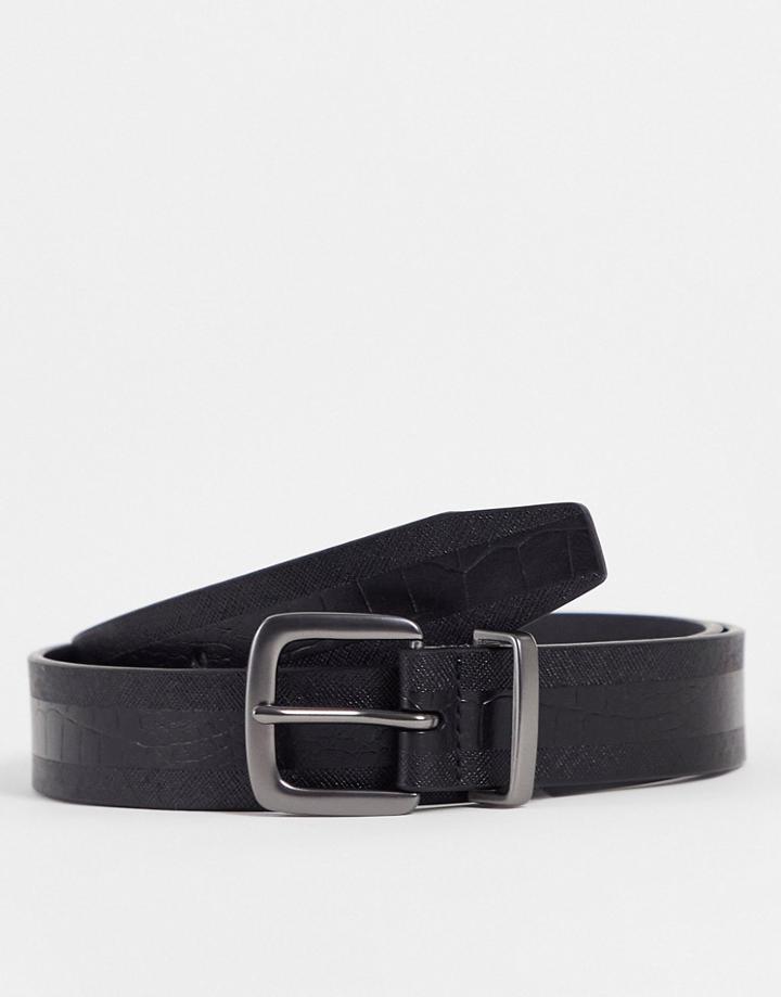 River Island Croc Split Belt In Black