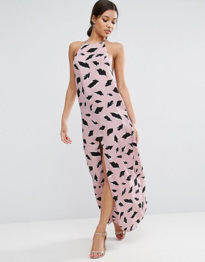 Asos Feather Printed Strap Back Maxi Dress - Multi