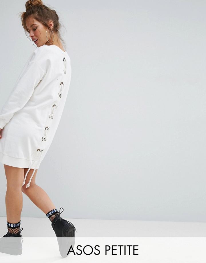 Asos Petite Sweat Dress With Lace Up Back - Cream