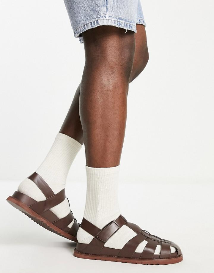 Asos Design Fisherman Sandals In Dark Brown