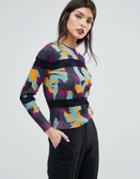 Jaeger Swirl Print Stripe Sweater - Multi