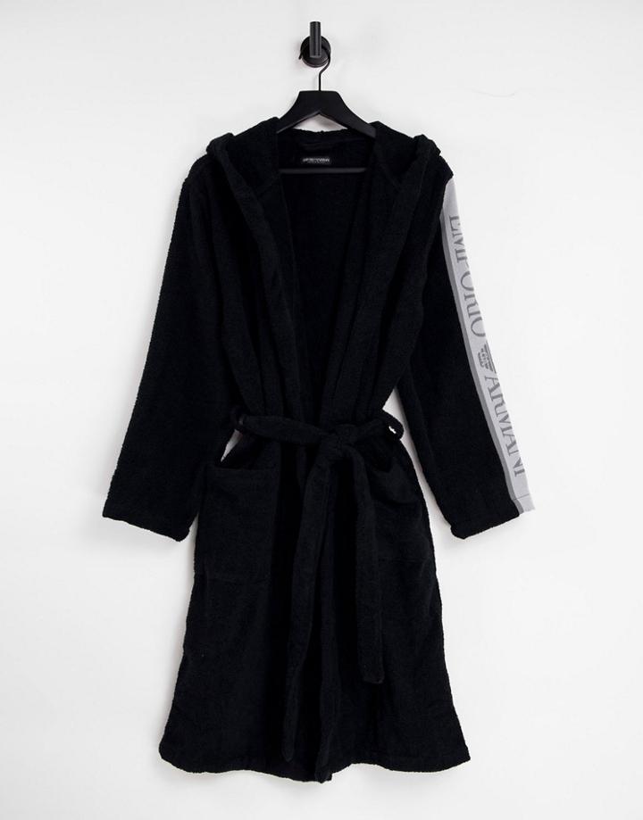 Emporio Armani Bodywear Taped Arm Dressing Gown In Black