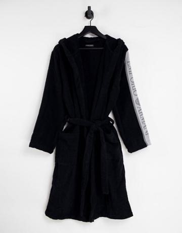 Emporio Armani Bodywear Taped Arm Dressing Gown In Black