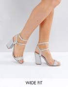New Look Wide Fit Barely There Block Heel Sandal - Silver