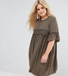 Asos Curve Shirred Smock Dress - Green