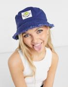 Asos Design Canvas Bucket Hat With Happy Face Label In Navy-blues