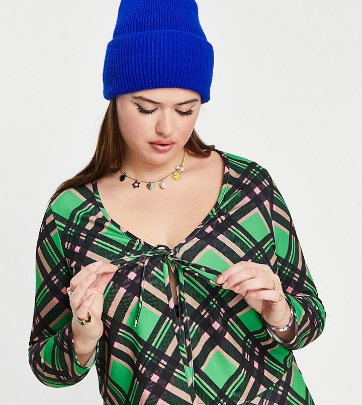 Asos Design Curve 90s Cardigan In Check Print - Part Of A Set-multi